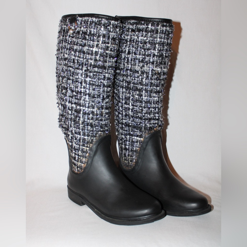 Zara Black and White Tweed Rain boots Women's Size 36